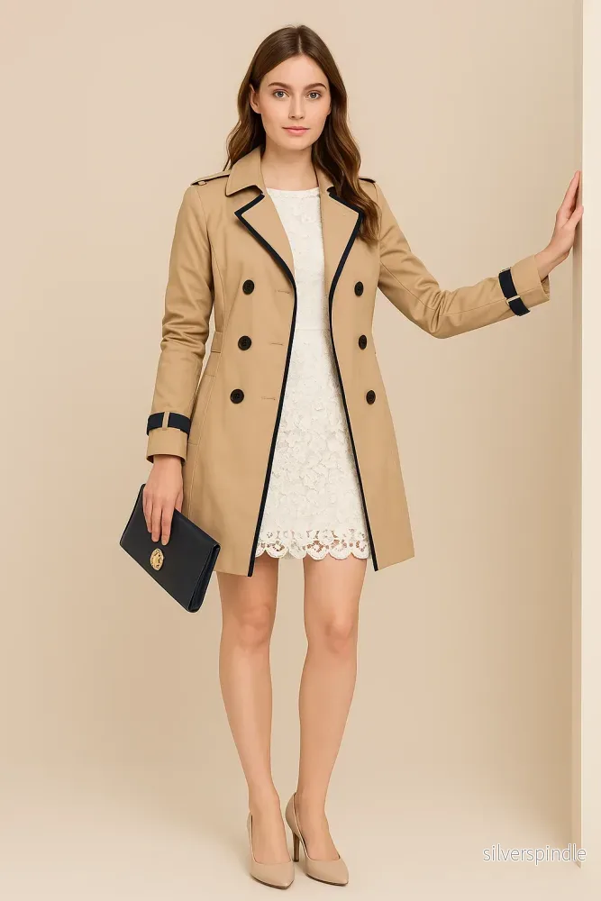 Sophie | Elegant Beige Trenchcoat Dam Med Justerbart Bälte Sophie | Elegant Beige Trenchcoat Dam Med Justerbart Bälte