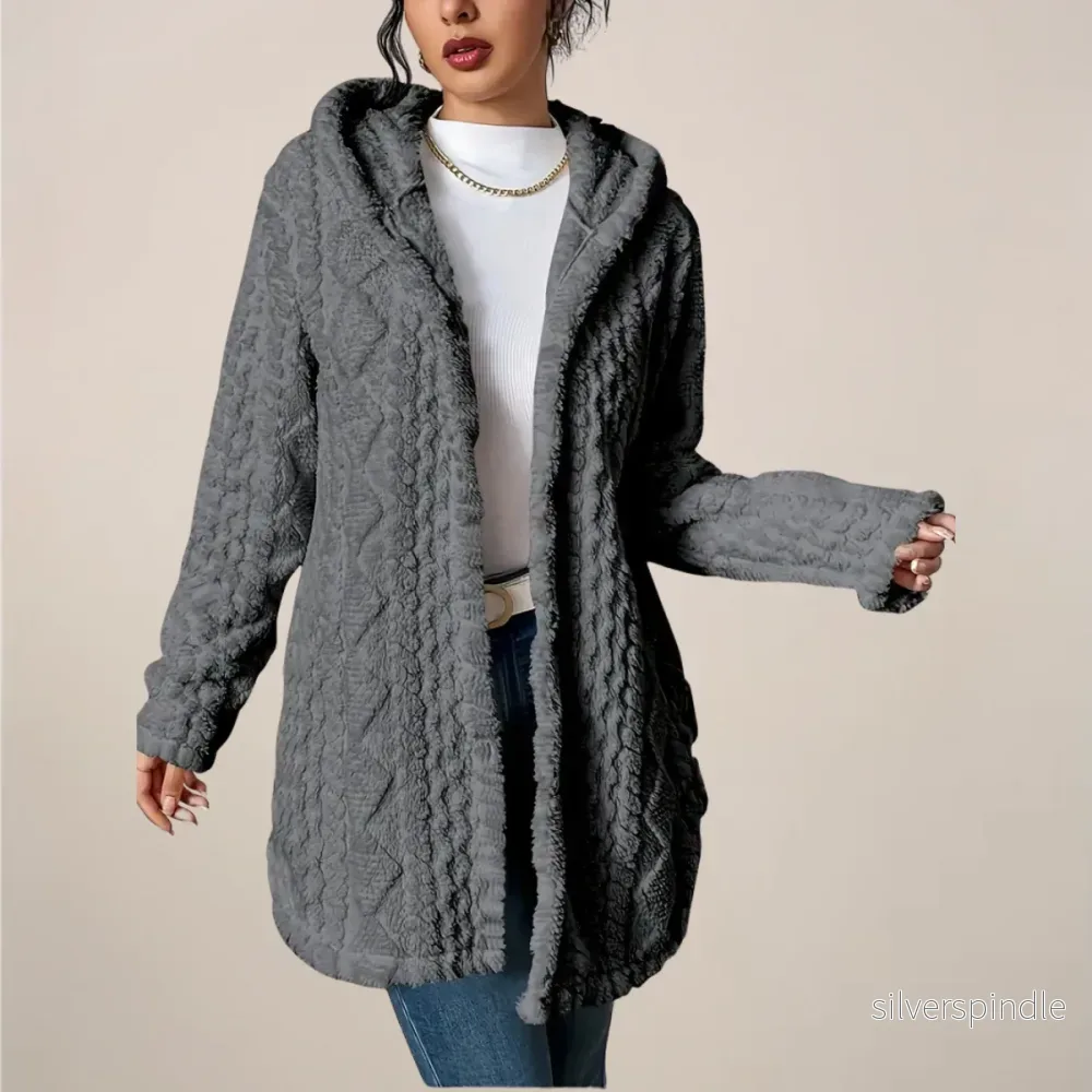 Elegant Longline Cardigan för Damer med Huvud och Diamantmönster | Varm och Bekväm för Kalla Dagar - Bild 2