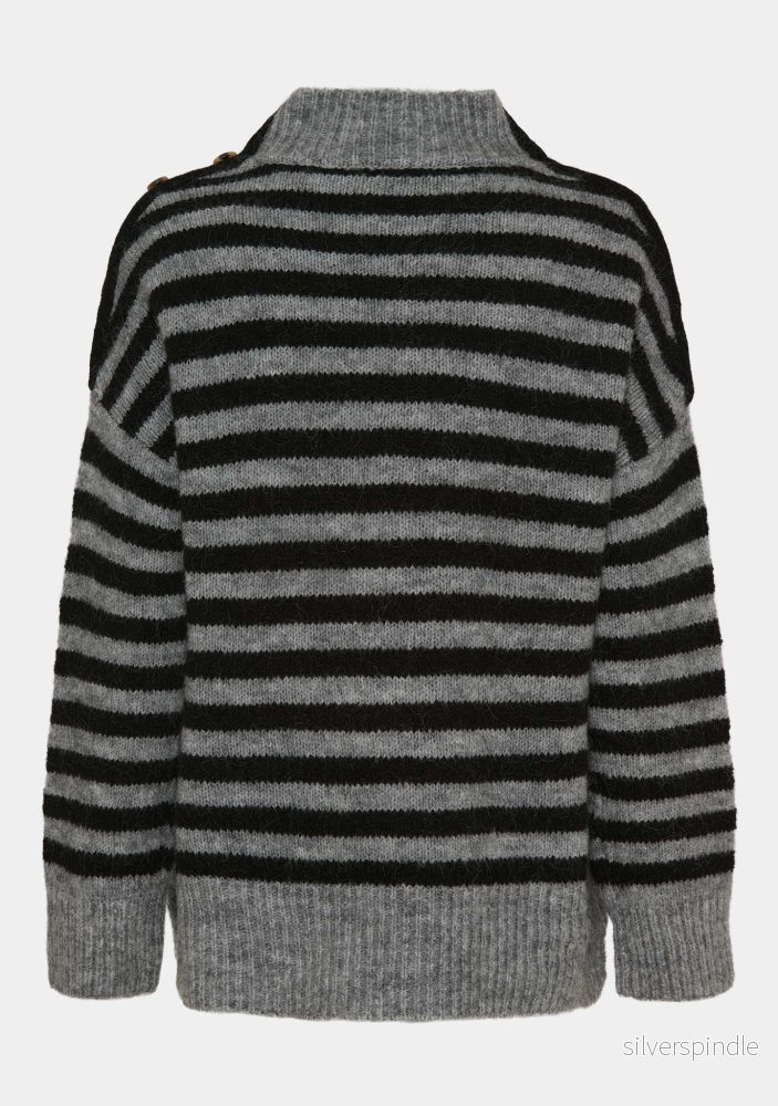 Anna Button Pullover - Grey/Black Stripe - Bild 2