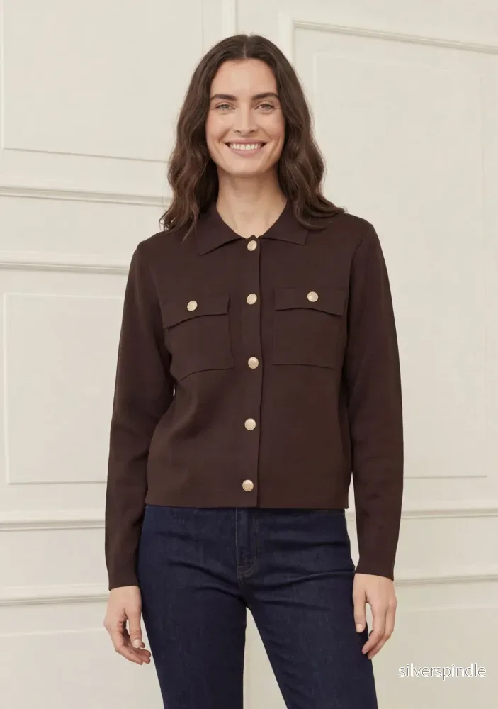 Jena Colar Cardigan – Dark brown