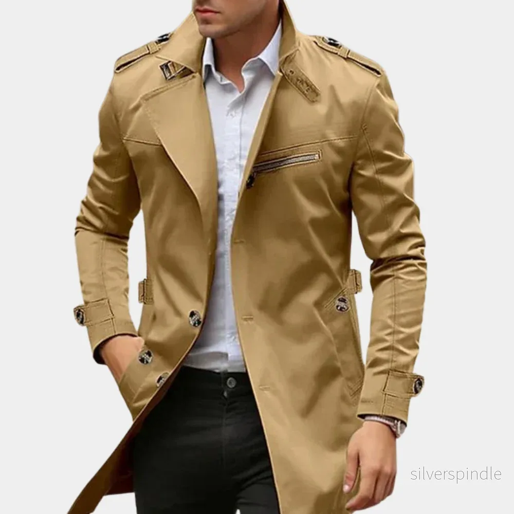 Klassisk Trenchcoat för Män med Vattentätt Tyg och Många Fickor | Tidlös Elegans för Skydd och Stil - Bild 2