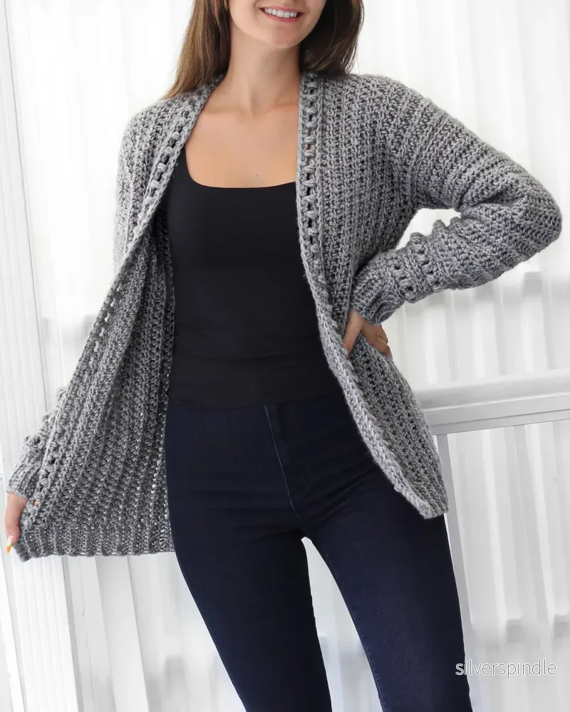 Sophie | Virkad Långärmad Dam Kofta med Bobble-textur - Bild 2