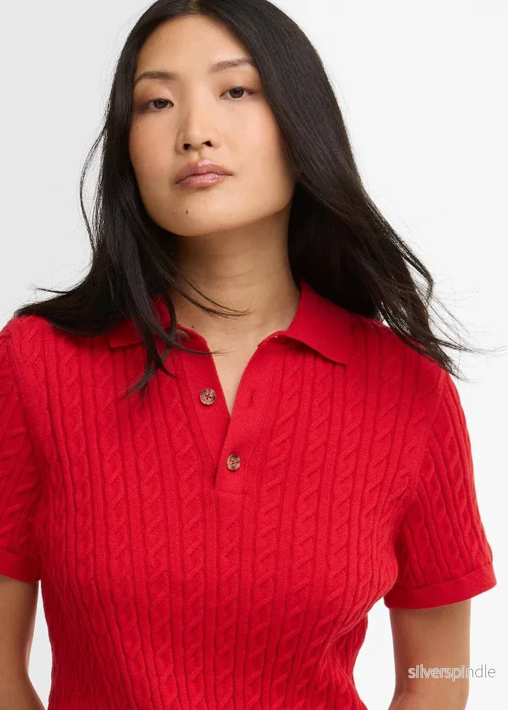 Barbour Hartland Knitted Polo Jumper Red - Bild 3