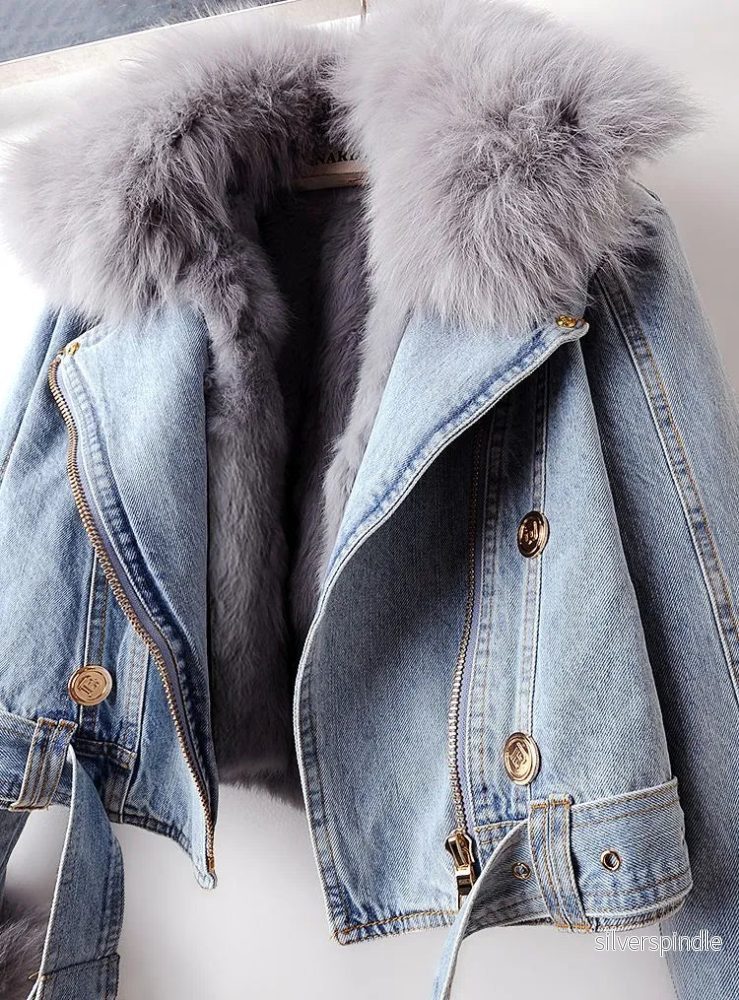 Jeansjacka Dam | Varm Denimjacka med Mjuk Krage | Modern Design för Stil och Komfort - Bild 3
