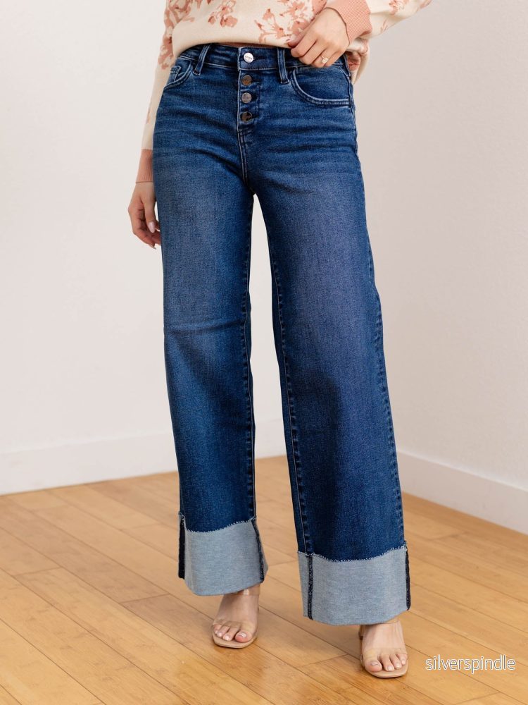 Mason | Elegant Högmidjade Vida Jeans med Knappgylf