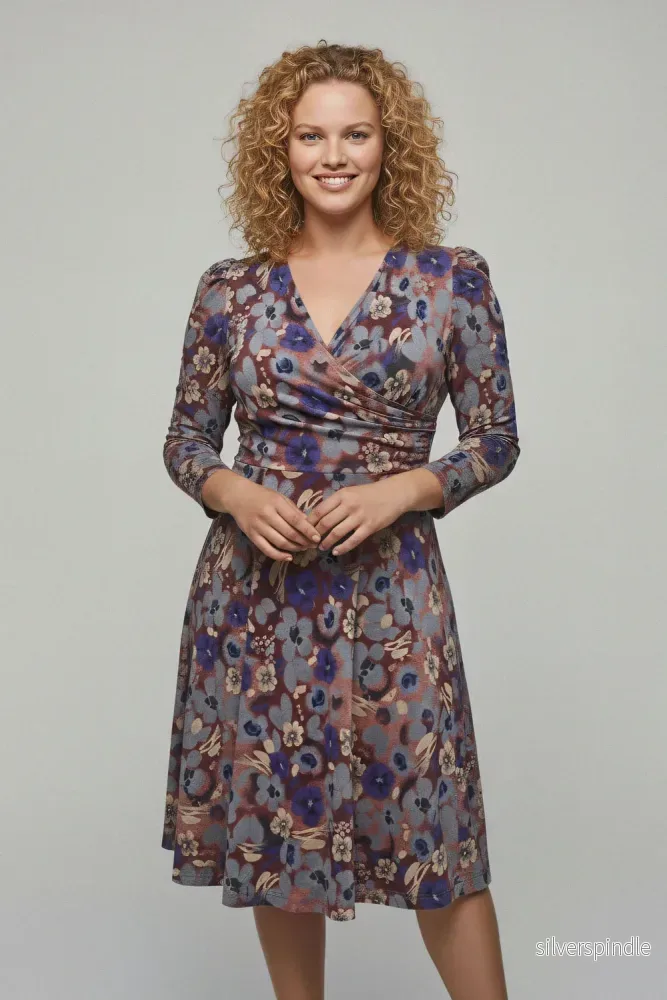 Closed wrap short jersey dress - Blue flower - Bild 2