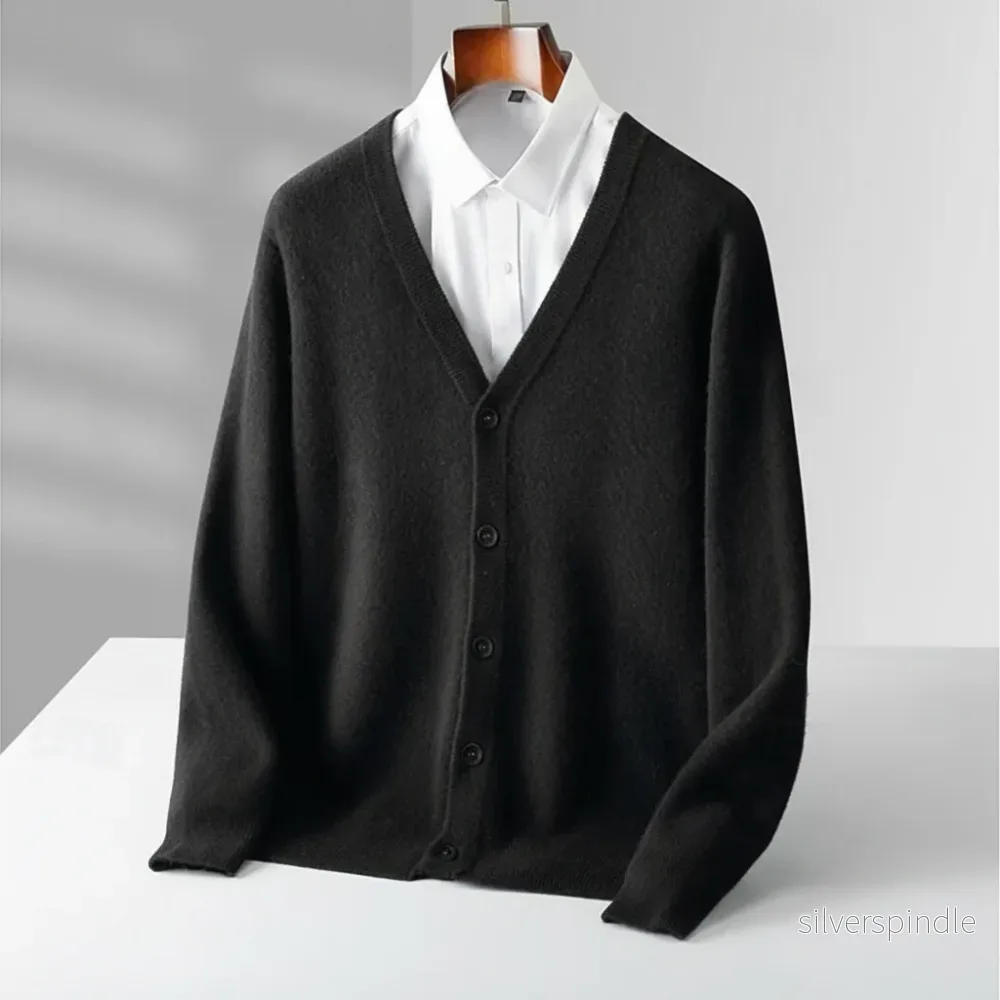 Klassisk Herrcardigan | V-ringad Design med Knappstängning | Elegant Lager för Alltider - Bild 2