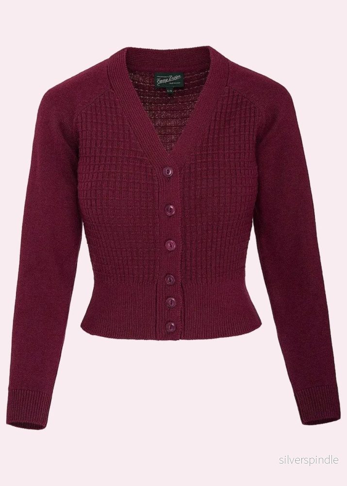 The Cable Knit College Cardigan - Wine