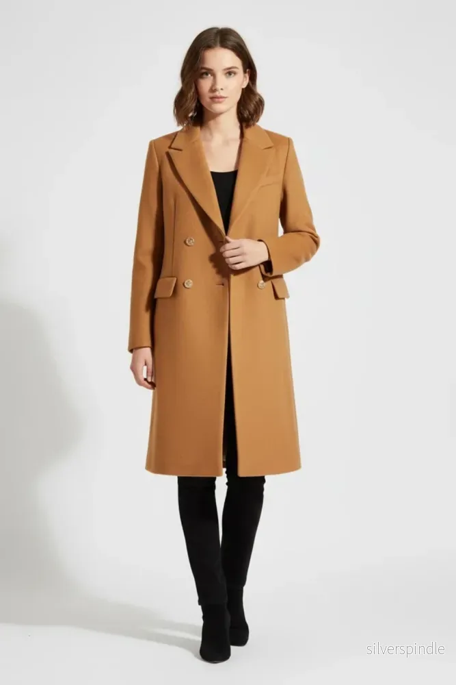 Elegant Peacoat för Kvinnor | Dubbelknäppt Design med Guldfärgade Knappar | Stiligt Ytterplagg för Värme och Raffinering - Bild 2