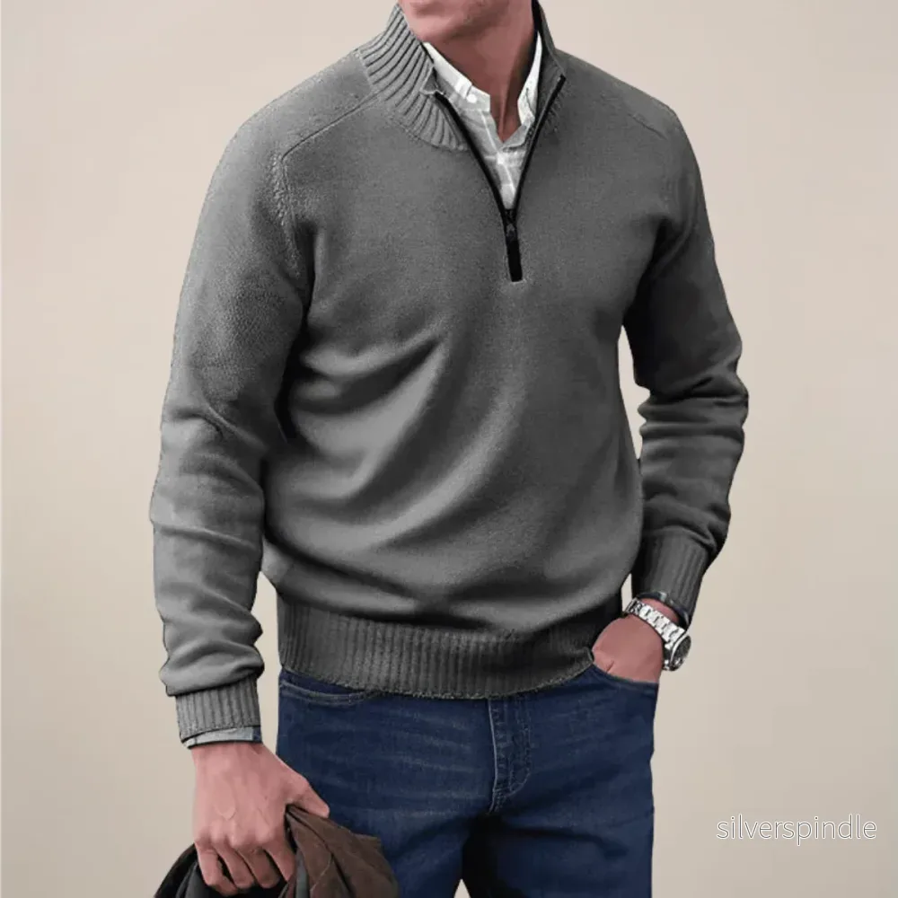 Elegant Tröja med Halv Dragkedja för Män | Ribbad Krage för Smart Casual Stil - Bild 2