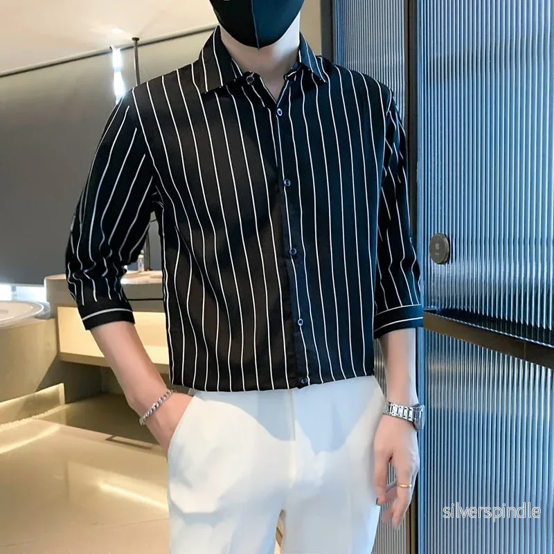 Ethan | Modern Randig Långärmad Herrskjorta Med Fyrkantig Krage Ethan | Modern Randig Långärmad Herrskjorta Med Fyrkantig Krage