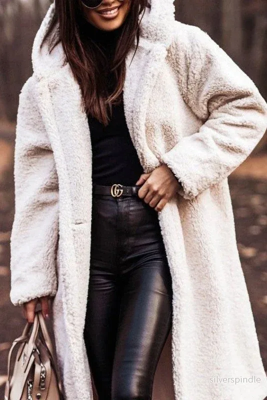 Sofia | Elegant Lång Vinterkappa Ull Dam Med Hoodie - Bild 2