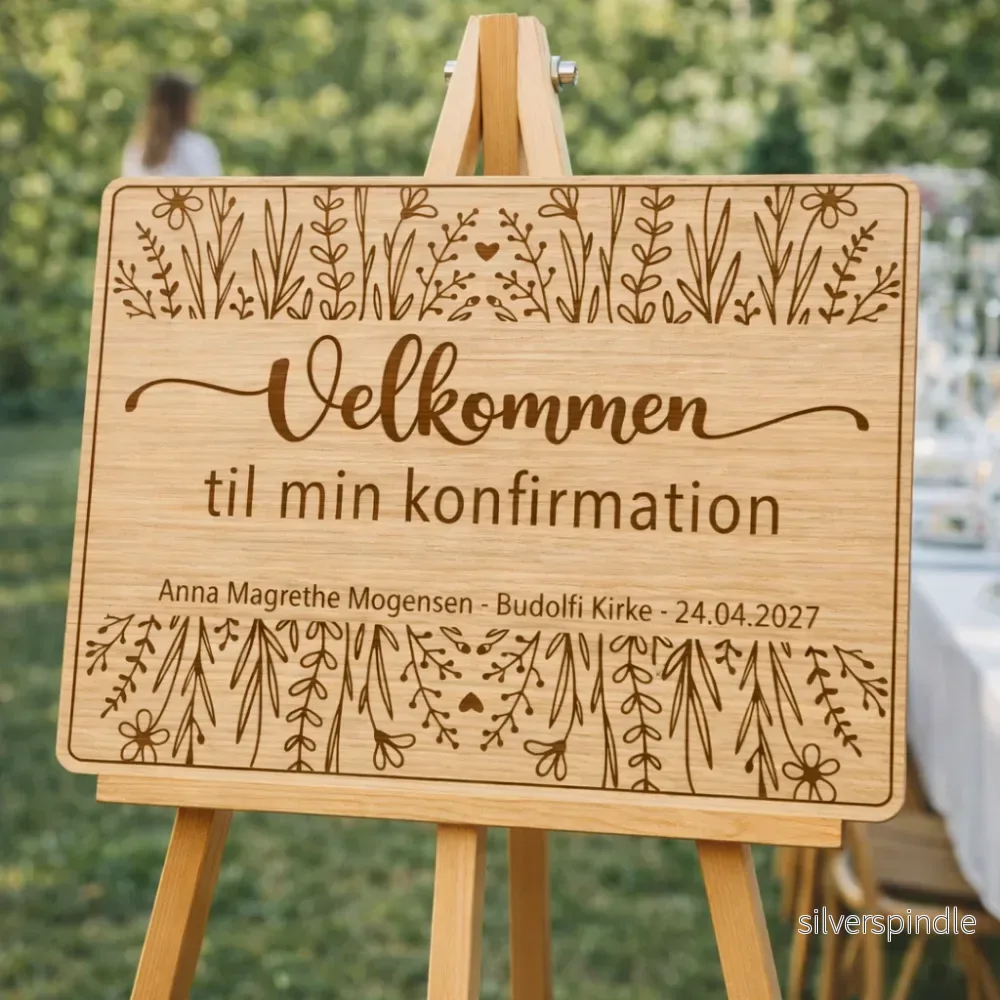 Velkomstskilt til konfirmation i træ – personligt med navn - Bild 2