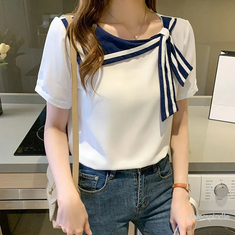 Emma | Elegant Långärmad Chiffongblus med Rosett - Bild 3