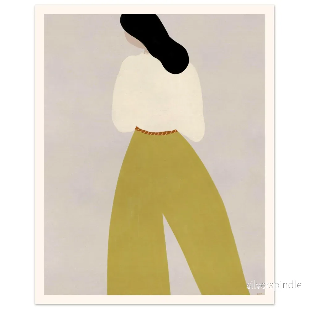 Modeposter Kvinna Olivgröna Byxor - Minimalistisk Illustration - Bild 2