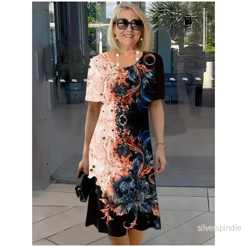 Emma | Mönstrad Elegant Midiklänning För Vardagsbruk - Bild 3