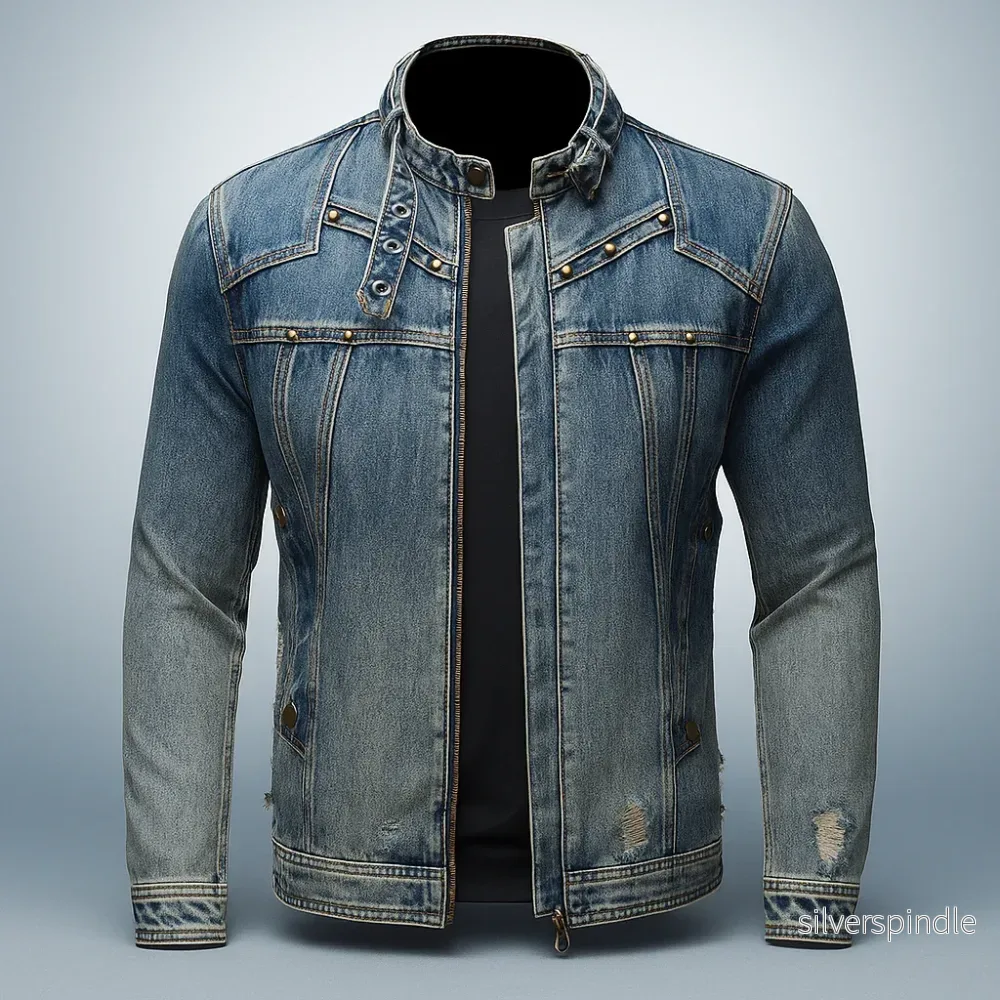 Ethan | Robust Moto-Inspirerad Denimjacka med Ståkrage - Bild 2
