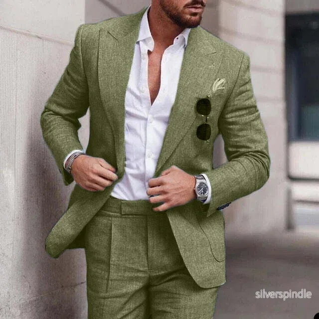 Elegant Slim Fit Bröllopskostym för Män i Andningsbart Linne | Perfekt för Sommarbröllop - Bild 2