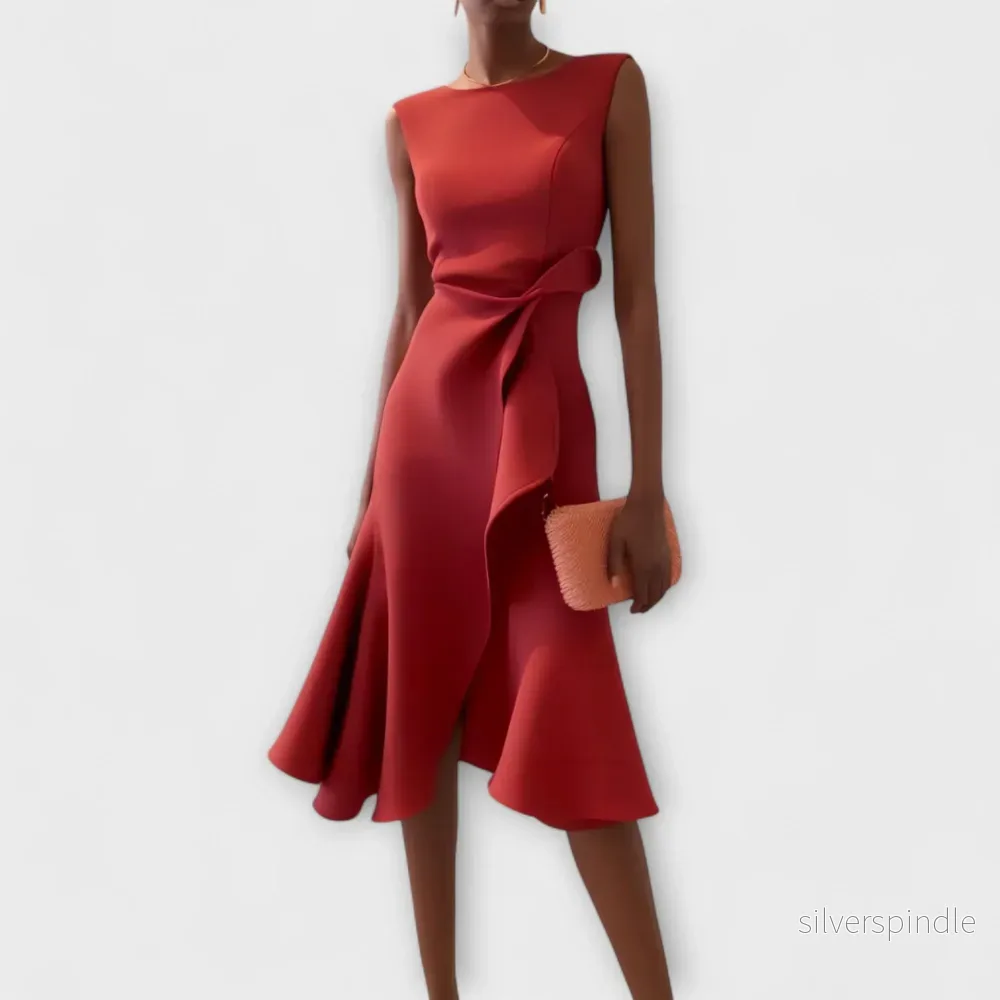 Sofia | Elegant Asymmetrisk Midiklänning Dam med Draperade Detaljer