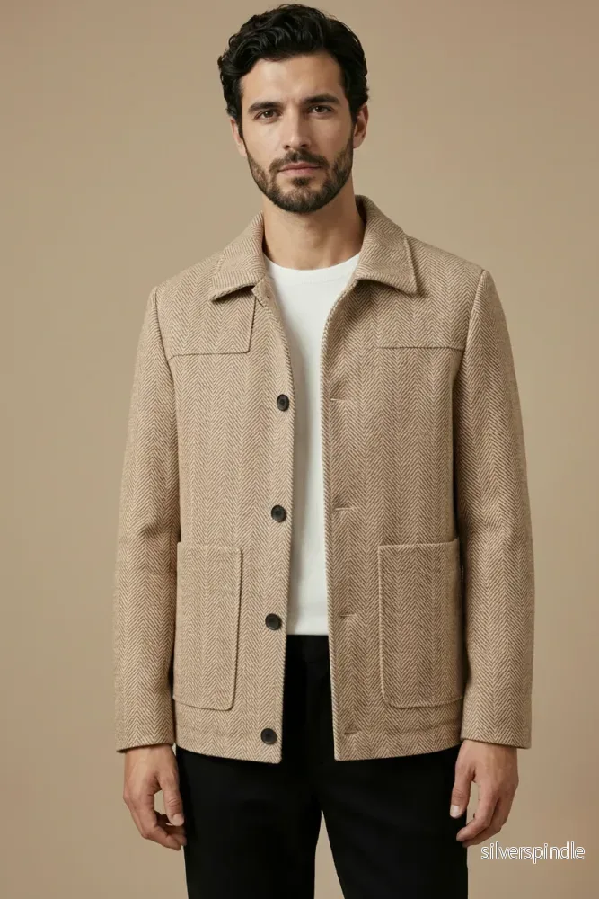 Skräddarsydd Herrjacka | Elegant Knäppjacka med Fiskbensmönster | Perfekt för Business Casual och Vardagsbruk - Bild 2