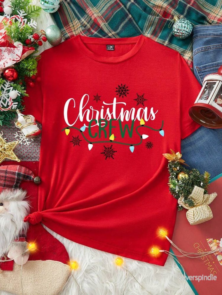 Festlig Röd T-Shirt för Unisex med Julgrafik | Bekväm och Mångsidig för Högtider - Bild 2
