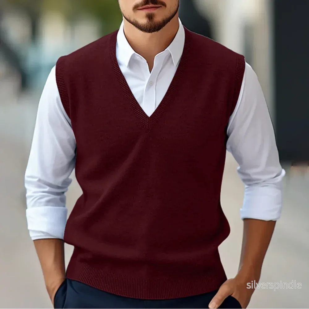 Elegant Ärmlös V-ringad Tröja för Män med Skräddarsydd Passform | Perfekt för Smart Casual Stil