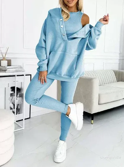 Kvinnors 3-delat Set | Mjuk Hoodie, Topp & Leggings med Justerbar Passform | Perfekt för Avkoppling och Träning Kvinnors 3-delat Set | Mjuk Hoodie, Topp & Leggings med Justerbar Passform | Perfekt för Avkoppling och Träning
