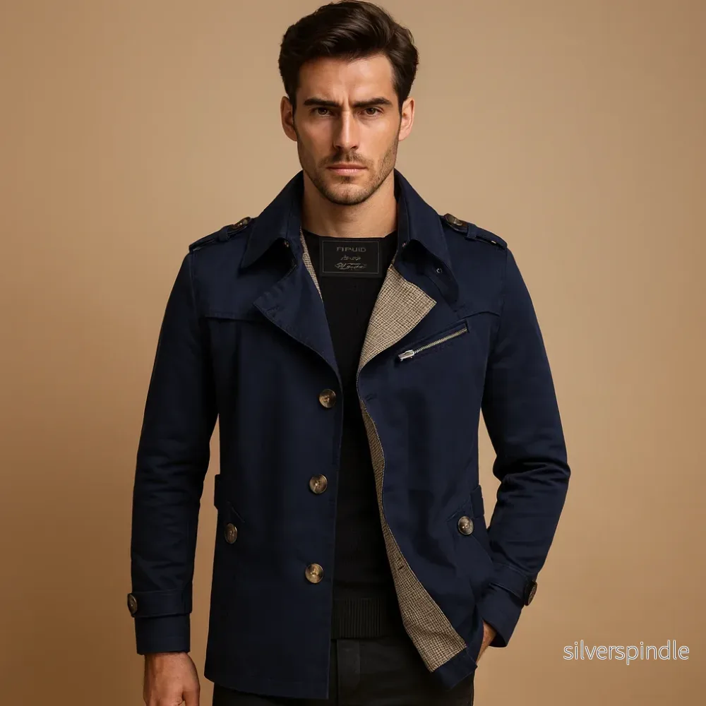 Klassisk Trenchcoat för Män | Vattentät Design med Dubbelknäppning | Elegant Skydd mot Regn - Bild 2