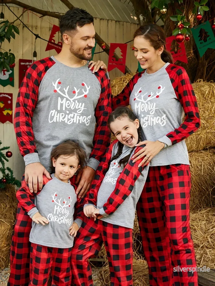 Familjepyjamas | Långärmad Julpyjamas med Rutigt Mönster & Mjuk Jersey för Mysiga Julmorgnar - Bild 2