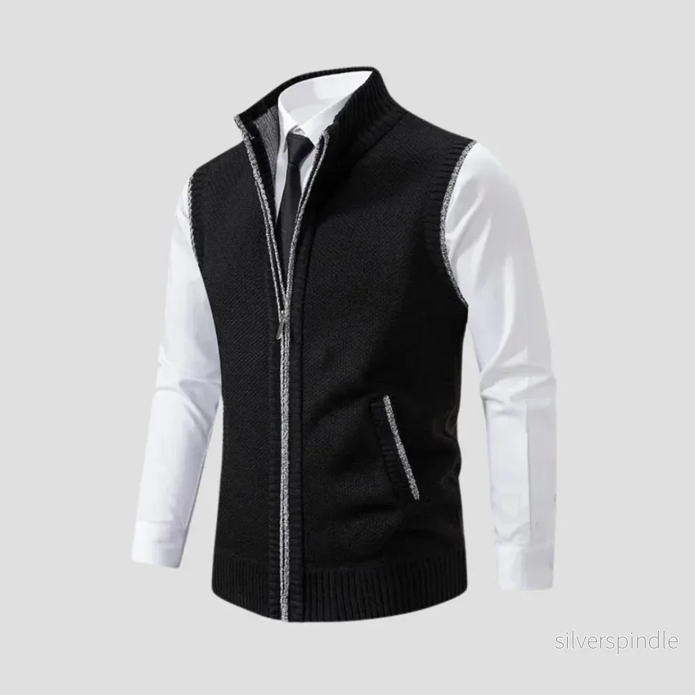 Stickad Gilet för Män med Kontrastkant och Dragkedja | Smart Casual Lager för Vardagsbruk