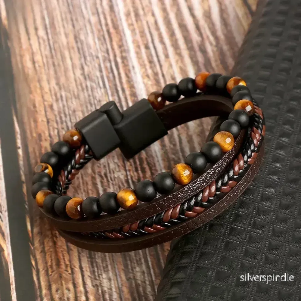 Elegant Läderarmband för Män med Justerbar Passform | Mångsidigt Tillbehör för Stil och Komfort - Bild 3