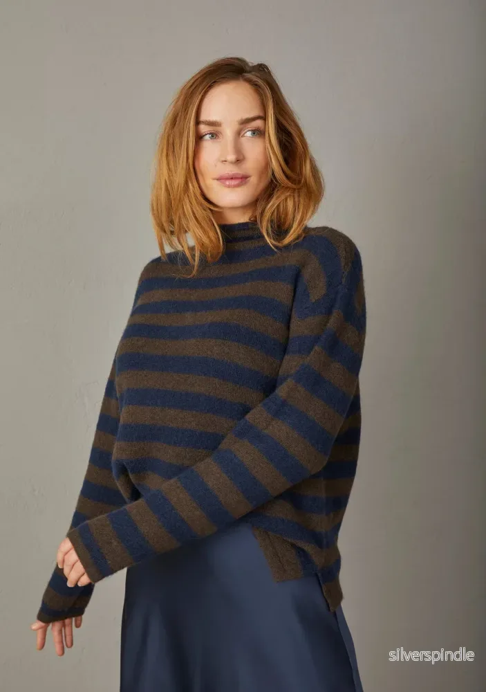 Anna Highneck Pullover - Brown/Navy Stripe - Bild 2