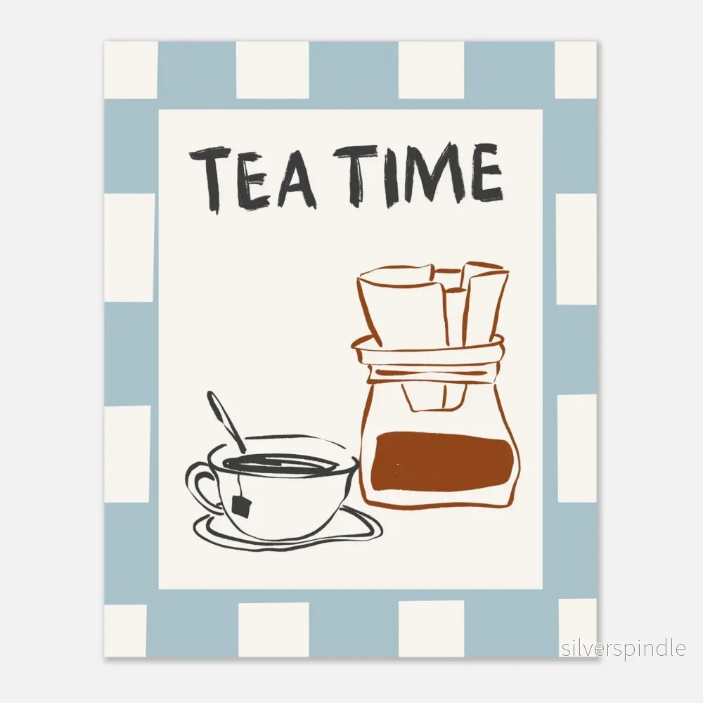 Tea Time Poster – Blårutig Teposter - Bild 2