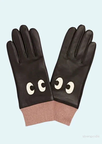 Retro läderhandskar - svarta med ögon