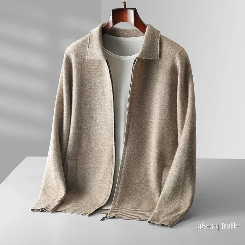 Elegant Herrkofta | Zip Up Cardigan med Skjortkrage & Fickor | Mångsidig Stil för Smart-Casual Look - Bild 3