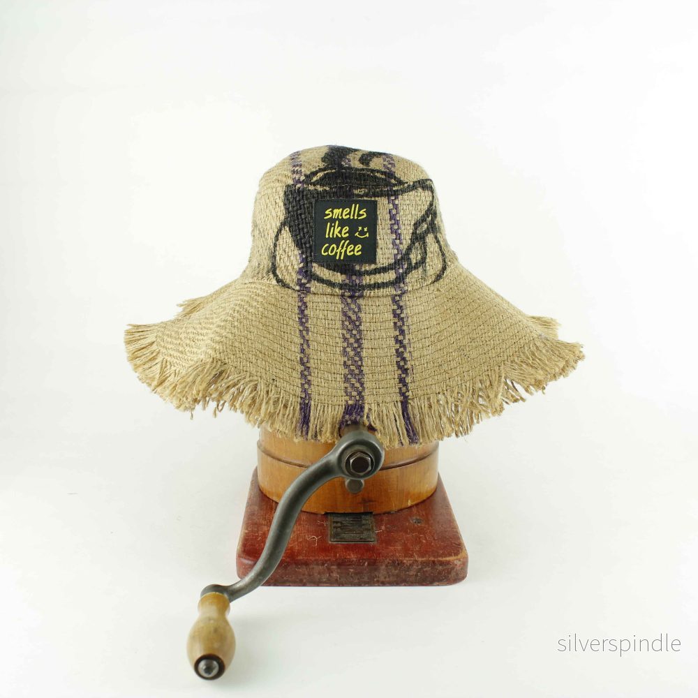 Upcycled coffee bag hat 01