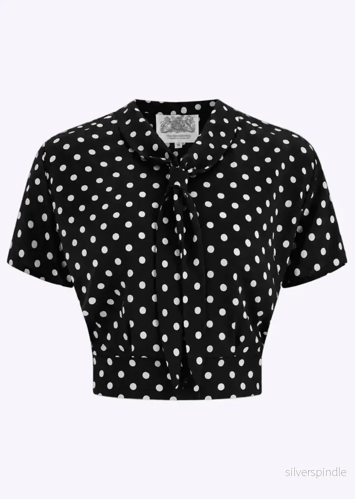 Bonnie kortärmad skjorta i sailorstil – svart med prickar Bonnie kortärmad skjorta i sailorstil – svart med prickar