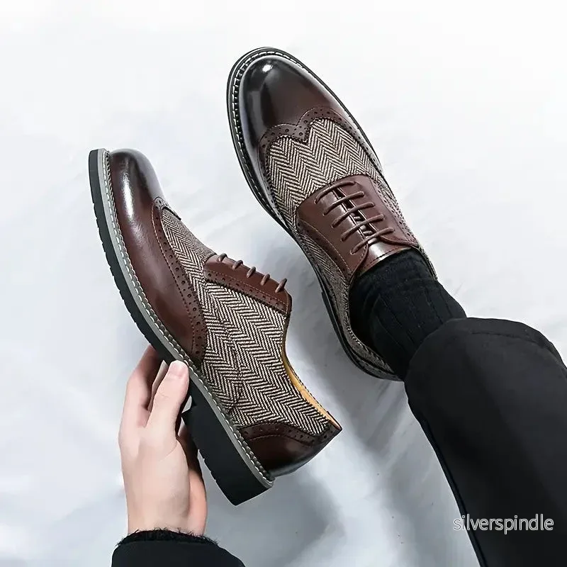Elegant Oxford Brogues | Tweed Snörskor med Vingspetsdesign | Mångsidiga Skor för Formella och Vardagliga Tillfällen - Bild 2