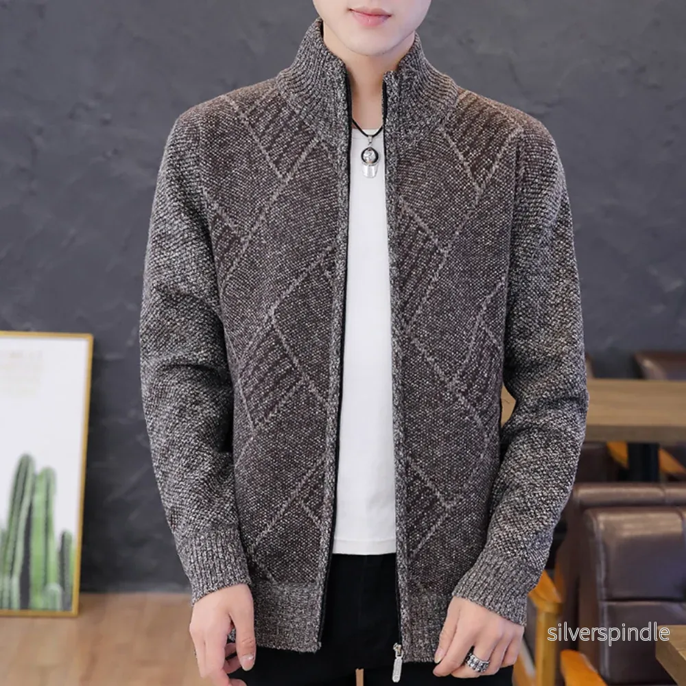 Klassisk Stickad Cardigan för Män med Hög Krage & Dragkedja | Varm och Bekväm för Kalla Årstider Klassisk Stickad Cardigan för Män med Hög Krage & Dragkedja | Varm och Bekväm för Kalla Årstider