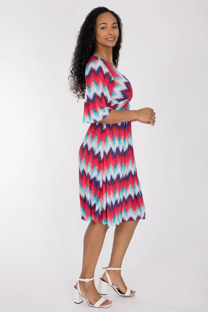 Knot draped short jersey dress - Blue-Pink - Bild 3