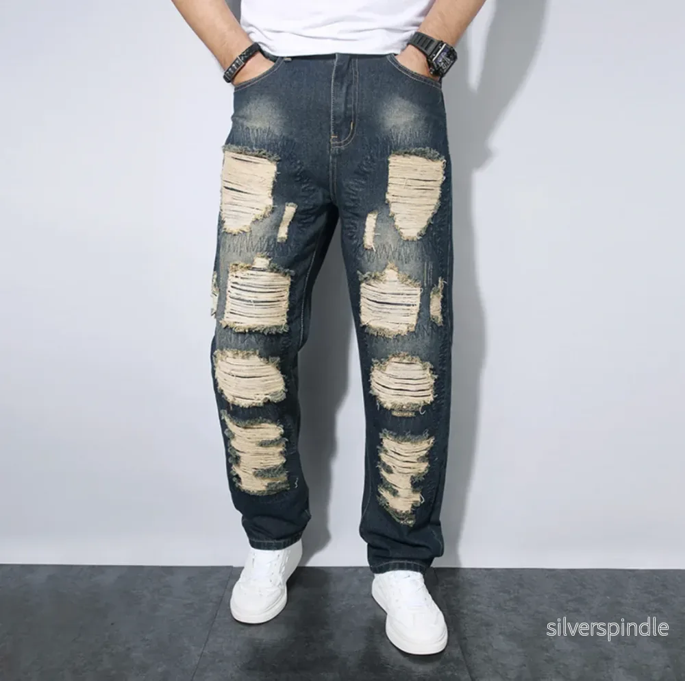 Ethan | Lössittande Rak Passform Jeans med Rivit Design för Herr - Bild 2