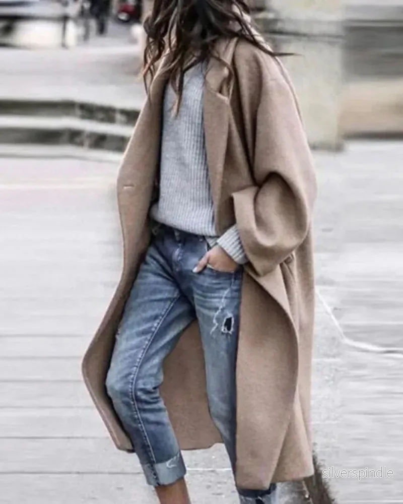 Olivia | Elegant Knälång Vinterrock med Stor Krage - Bild 2