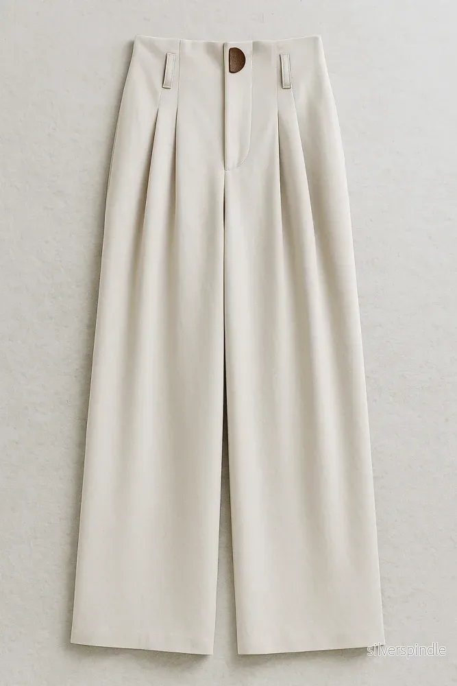 Elegant Plisserade Dambyxor | Hög Midja och Vida Ben för Modern Stil - Bild 3