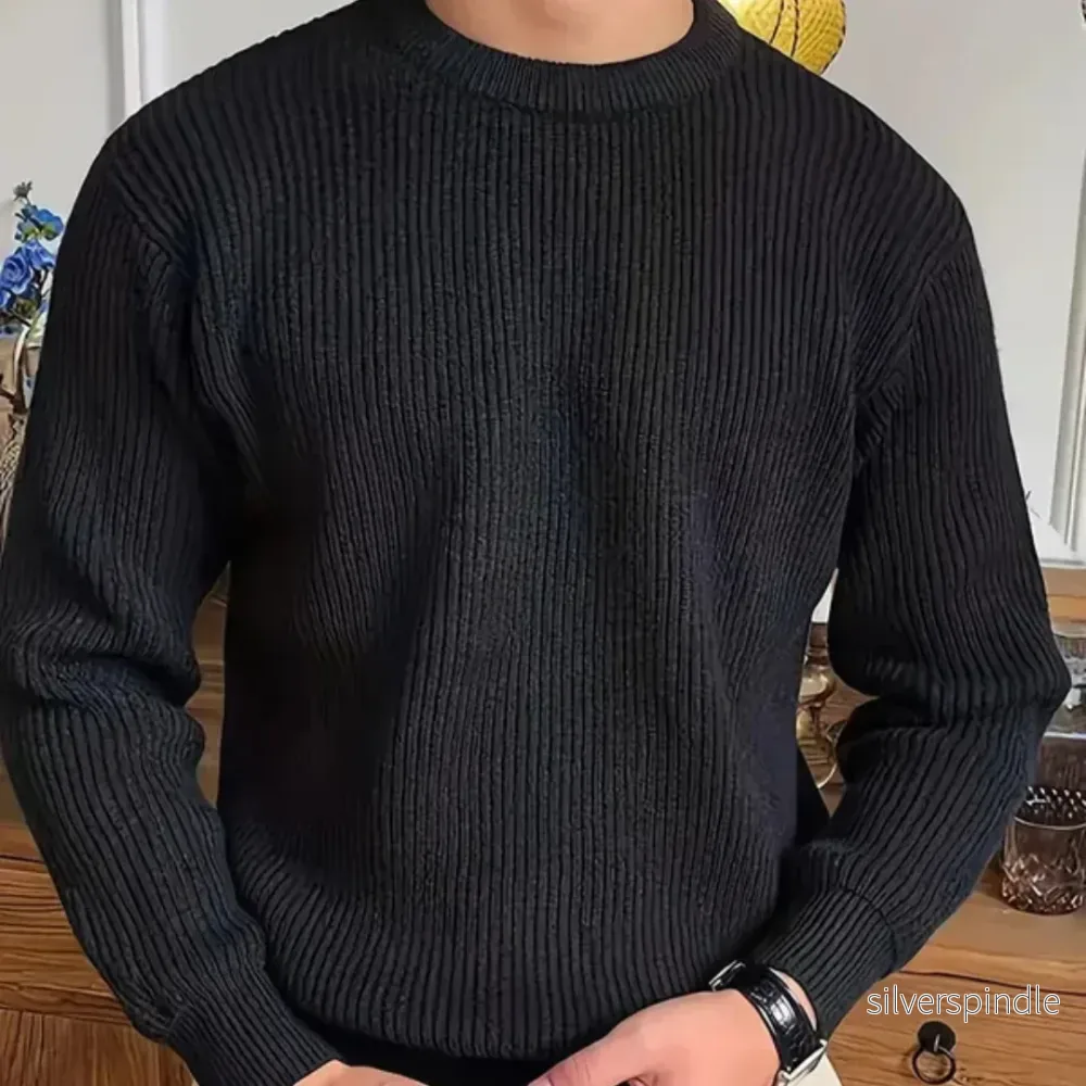 Ribbad Herrtröja | Slim Fit med Rund Halsringning | Elegant och Mångsidig för Stiliga Lager - Bild 2