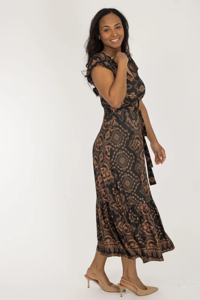 Frill wrap midi jersey dress - Brown - Bild 3