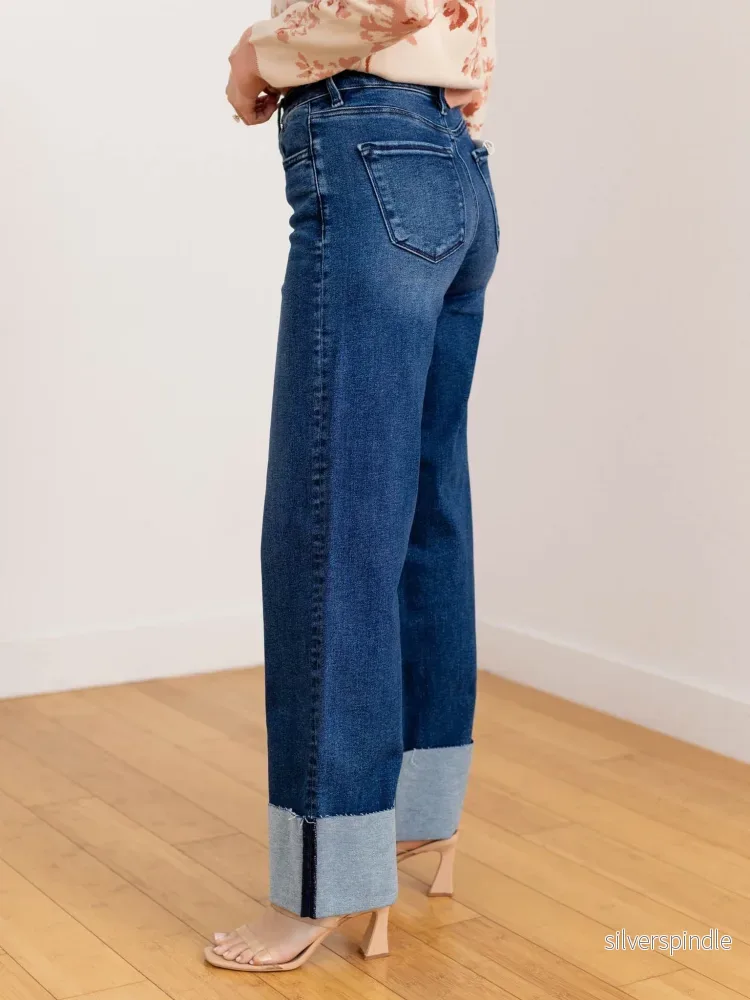 Mason | Elegant Högmidjade Vida Jeans med Knappgylf - Bild 2