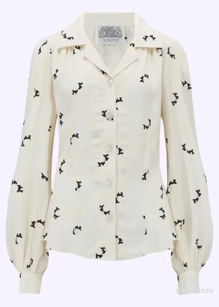 Poppy skjortblus i vintagestil - hundmönster