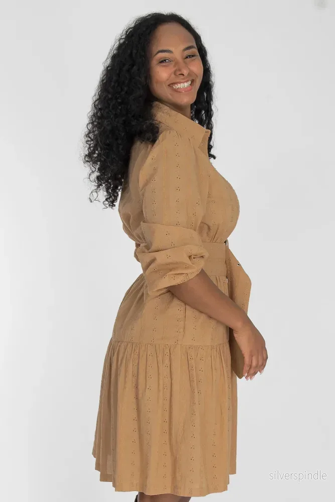 Shirt cotton lace short dress - Sand - Bild 3