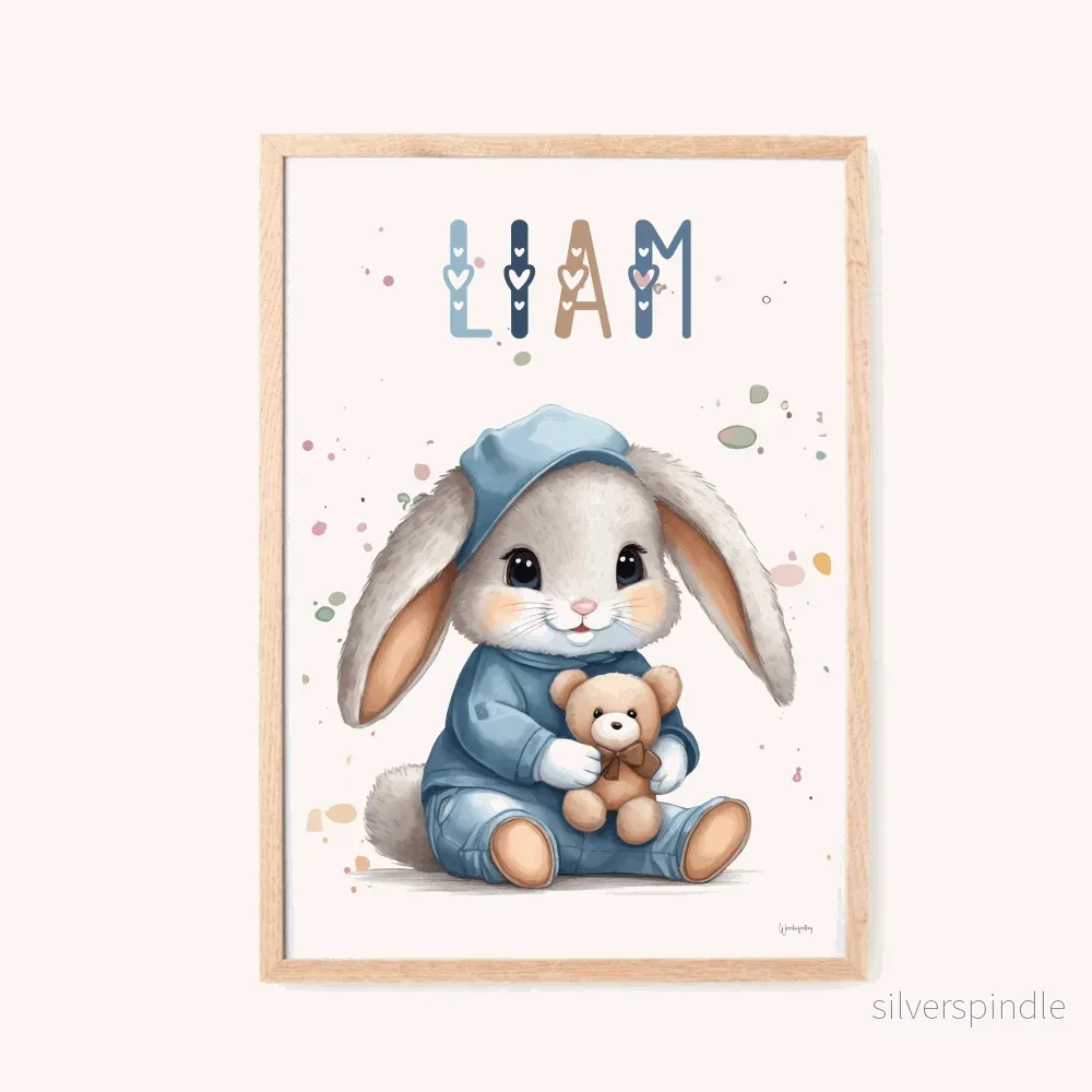 Poster med namn – Blå kanin 2 Poster med namn – Blå kanin 2