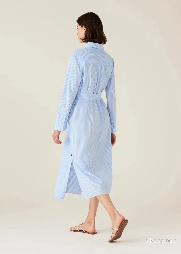 Lexington Casual Long Poplin Shirt Dress Blue/white
